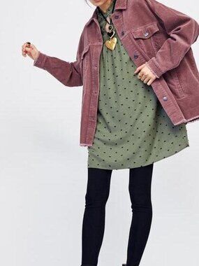 Zara Oversized Pink Corduroy Jacket Frayed Hem Button Front Casual Outerwear